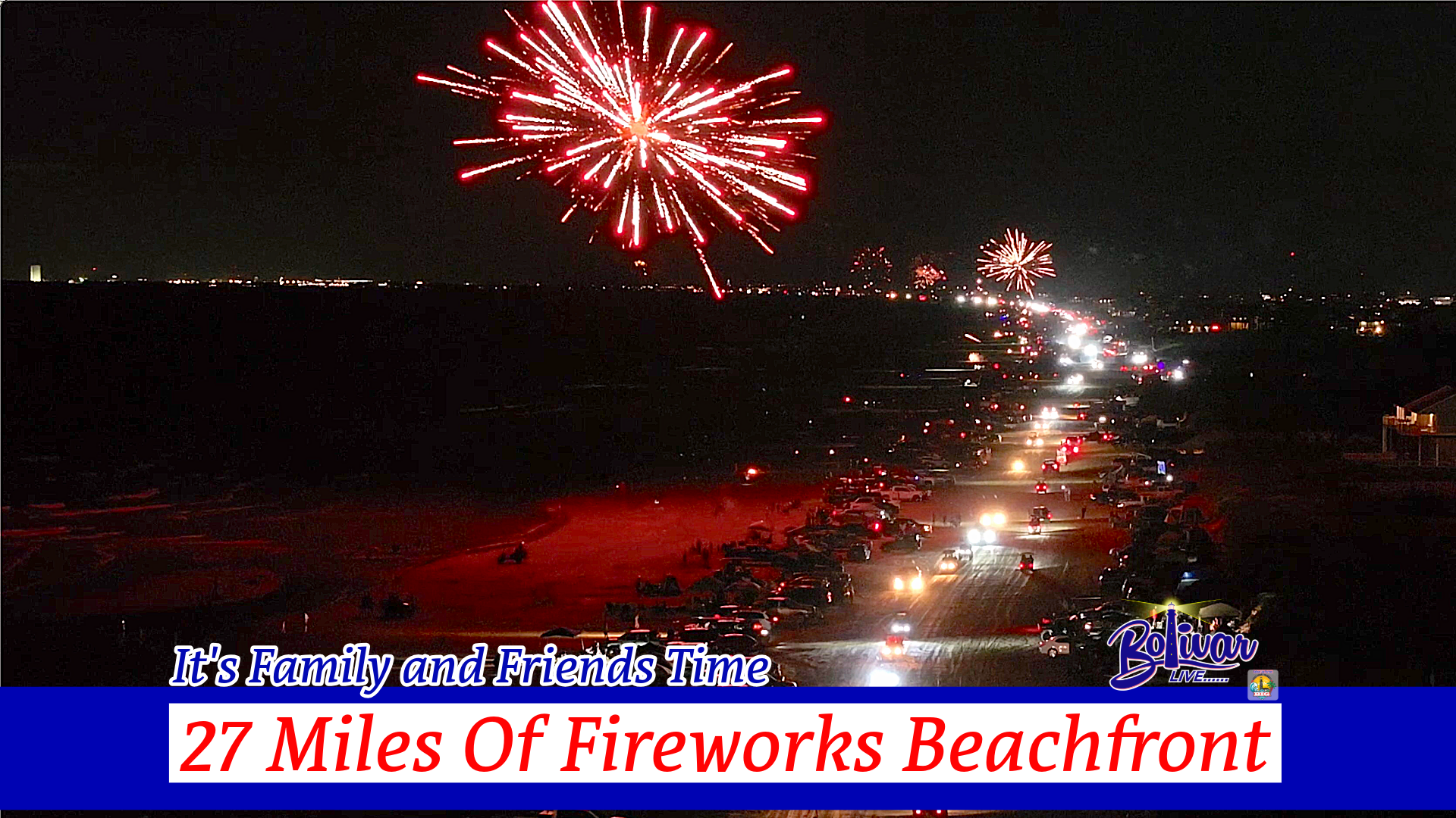 July 4th firworks lighting up the sky over the Bolivar Peninsula Beachfront.