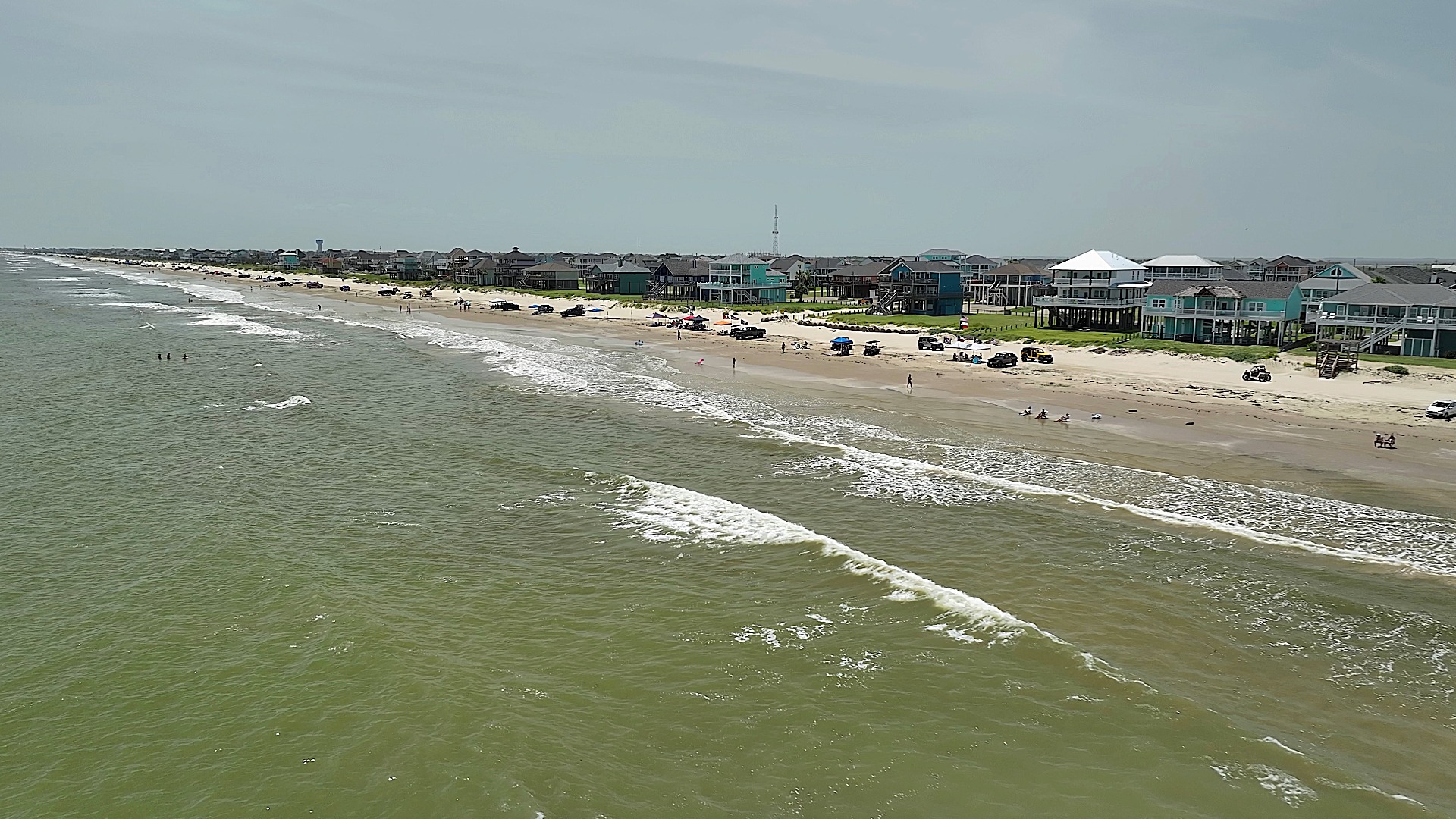 Aerial View Of Beachfront Front In Crystal Beach Texas
