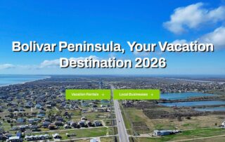Overview of Crystal Beach Texas with Water Tower and Beach