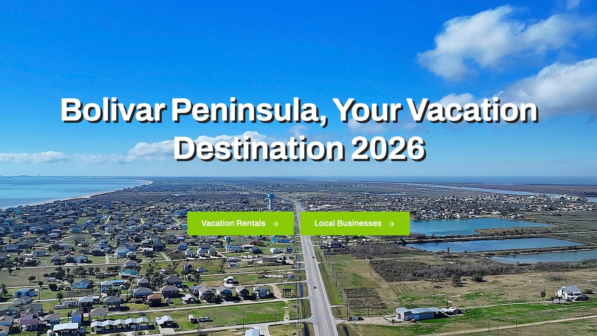 Overview of Crystal Beach Texas with Water Tower and Beach