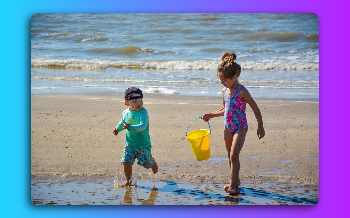 Kids Playing Beachfront In Crystal Beach Texas